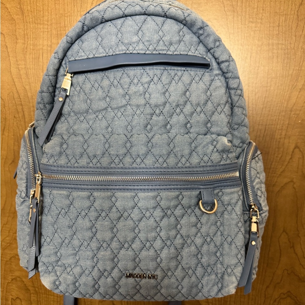 Modern Chic Quilted Blue Backpack - image 1